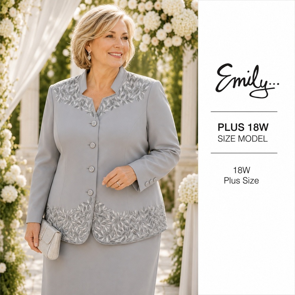 Emily Blazer Womens 18W Blue Floral Embroidered Beaded Tailored Formal Wedding
